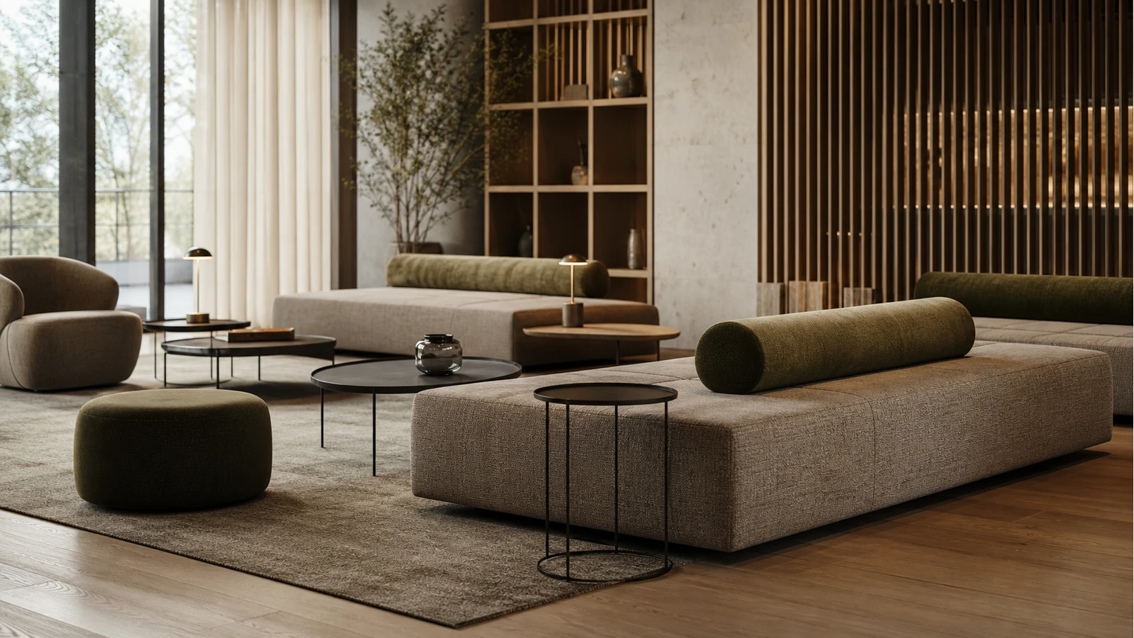 Professionelles redaktionelles Titelbild zum Beitrag: Lounge-Sitzbänke im Objektbereich: Weiche Polster, niedrige Sitzhöhe und echte Einsatzgrenzen